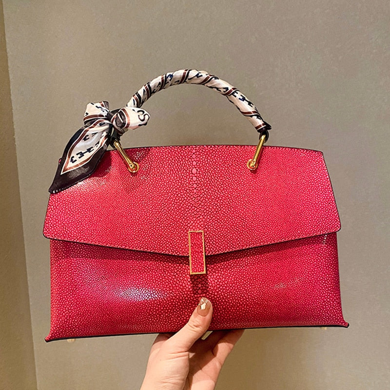 Pearl Fish Leather Pattern Women Handbags Luxury Fashion Lady Shell Bag Cowhide Shoulder Messenger Bag Portable Women's Tote Bag